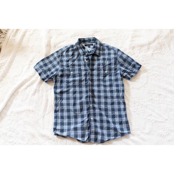 Vintage Y2K Tommy Hilfiger Plaid Button Up Shirt L Pockets Cotton Preppy - Picture 1 of 3